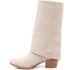 Resim GÖNDERİ(R) Kadın Bej Süet Sivri Burun Kalın Topuklu Kovboy Çizme 