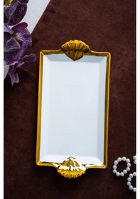 Resim Acar Arven Dikdörtgen Gold Sunum Tepsi - 33 Cm Beyaz 