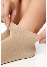 Resim Saysez Bambu Kadın Yarım Konç Bej Vizon Düz Çorap Dikişsiz Premium Kutulu 5'li Renkli 