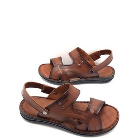 Resim Hakiki Deri Tam Ortopedik Masajlı Erkek Sandalet Taba 