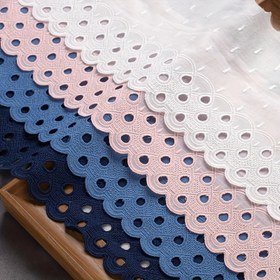 Resim Pamuk Nakış Dantel Süslemeli Kurdele, 1 Yard Oymalı Gözlü Dantel Kurdele DIY Dikiş, El Sanatları ve Elbise Etek Kenarı Dekorasyonu için, 15cm Genişlik - Beyaz 