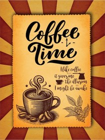 Resim Coffee Time Temalı Dekoratif Ahşap Kahve Tablosu 