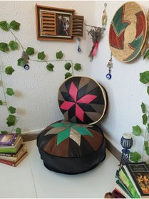Resim Ottoman Pouffe El Yapımı Hakiki Deri Ottoman Puf Yer Bahçe Balkon Spor Minderi 50 Ve 40cm Dolgusuz Gönderilecektir. 