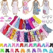 Resim 27-32 Parça Doll Fashionista Kıyafet Seti - Yaratıcı Giydirme için Çeşitli Kıyafetler, Ayakkabılar, Taçlar, Kolyeler ve Takılar İçerir 