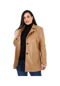 Resim Disentis Büyük Beden Torba Cepli Düğmeli Astarlı Suni Deri Ceket Bej 