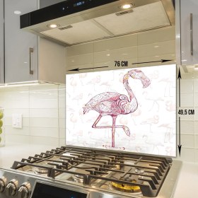 Resim Decorita Flamingo Desen | Cam Ocak Arkası Koruyucu | 49,5cm X 76cm 