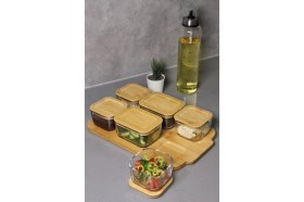 Resim Defne 13 Parça Vakumlu Kapaklı Tepsili Borosilikat Cam Kahvaltılık Seti Lüx Kahvaltı Takımı 