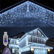 Resim Beyaz Noel Süsü Şelale Işıklı Damlacık Işıklar, USB ile Çalışan Parti Malzemeleri 4m/13ft 90 LED Noel Süsleri Yatak Odası Süsleri Düğün Ev Partisi Noel Çatı Süsleri Işıkları 
