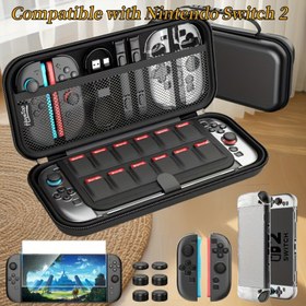 Resim Switch 2 Oyun Aksesuar Paketi, Nintendo Switch 2 ile uyumlu, dayanıklı konsol ve aksesuar saklama çantası, orta çerçeve tutma yeri, tuş kapakları, ekran koruyucularıyla Noel ve tatil hediyeleri için en iyi seçim 