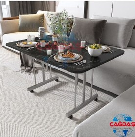 Resim Tekerlekli Masa Orta Sehpa 70x110 Cm Metal Ayak Siyah 