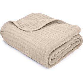 Resim 4 Katlı Çok Amaçlı Müslin Örtü & Battaniye %100 Pamuk, Oeko-teks Sertifikalı 80x80 Cm Bej 