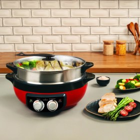 Resim Karaca Mutfaksever 4in1 XXL Elektrikli Hızlı Pişirici Izgara/Sulu yemek/Kızartma/Buharlı tencere 2000 W 