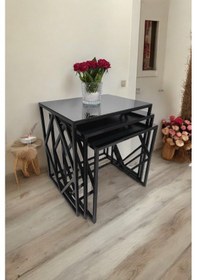 Resim Mobievim Venice Siyah Metal Ayaklı Füme Aynalı Zigon Sehpa 