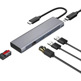 Resim T1901 Tip-C Hub 2 Usb + Pd + Tf + Sd + Gıgabıt Rj45 Kart Okuyucu 