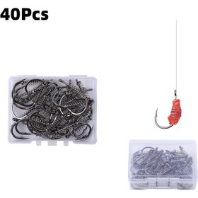 Resim 40 adet Karbon Çelik Balıkçılık saç tokası Seti, Yüksek Karbon Çelik Yay Kolu Iwai Kançaları Tuzlu ve Tatlı Su Balıkçılığı için, Siyah - saç tokası Up 