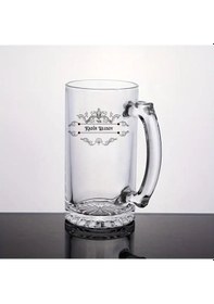 Resim Kişiye Özel İsim Yazılı Cam Bira Bardağı Özel Tasarım Kulplu Bira Kupası Renkli 