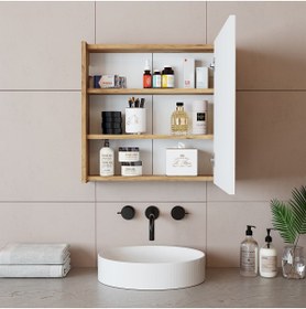 Resim ROOMART Ad7 Kulpsuz Tek Kapaklı Ahşap-mat Beyaz Mdf 60 Cm Aynalı Banyo Üst Dolabı Banos1753 