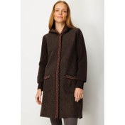 Resim Desen Triko Kapüşonlu Önü Keçe Kadın Yün Kaban 25019 (25019) 