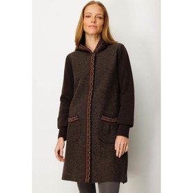 Resim Desen Triko Kapüşonlu Önü Keçe Kadın Yün Kaban 25019 (25019) 