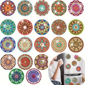 Resim 20 Adet Boho Mandala Elmas Boyama Mıknatıs Seti, Yuvarlak Akrilik Kendin Yap Buzdolabı Mıknatısı Sanatı, Yetişkinler İçin Ev Dekor El Sanatları Seti 