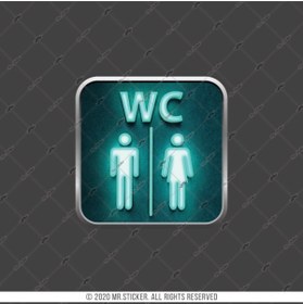 Resim Bay Etiket Wc32 Yesil Neon Efektli Unisex Tuvalet Simgesi Etiketi 