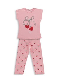 Resim Civil Girls Kiraz Desenli 10-13 Yaş Pijama Takımı - Pudra 
