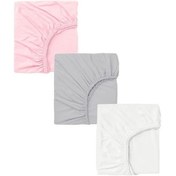 Resim 3 Adet 65x95 Cm Anne Yanı Lastikli Penye Kumaş Bebek Çarşafı-pembe-gri 