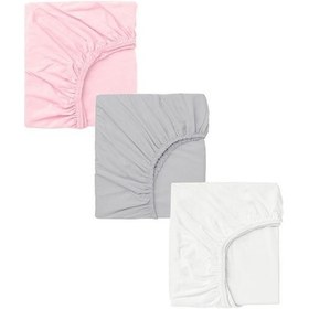 Resim 3 Adet 65x95 Cm Anne Yanı Lastikli Penye Kumaş Bebek Çarşafı-pembe-gri 