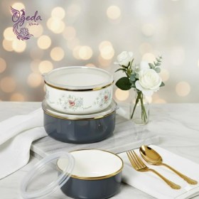 Resim Paçi Emaye 3’lü Tencere ve Güveç Seti-gri & Çiçek Desenli-kapaklı, Dayanıklı,ısıya Dayanıklı Pişirme Seti 