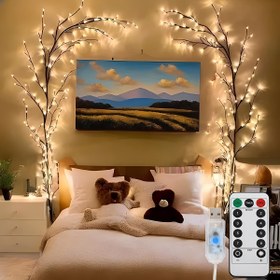 Resim 1 Adet 96 LED Bükülebilir Söğüt Ağacı Işıkları, Beyaz Huş Ağaç Işığı, 8 Modlu Hasır Dekoratif Aydınlatma, Ev Oturma Odası İçin Gece Lambası, Parti ve Festival Süsleme, Doğum Günü Noel Cadılar Bayramı Şükran Günü için Mükemmel Hediye, 72 LED 