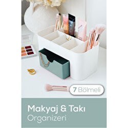 Resim 7 Bölmeli Çekmeceli Makyaj Takı Organizeri - Masaüstü Düzenleyici Mint Şeffaf 