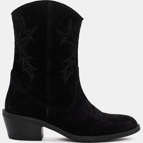 Resim Sam Kadın Siyah Gerçek Süet Deri Western Bot Sedef 