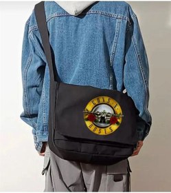 Resim DESTİNE Moda Rock Serisi Guns N' Roses Baskılı Unisex Siyah Postacı Çantası 