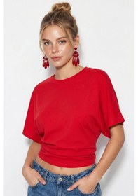 Resim Shade Kadın Beli Büzgülü Bisiklet Yaka T-shirt Öt261003 60283996 - Kırmızı 
