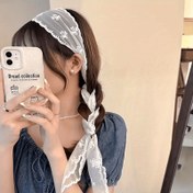 Resim Elegant Floral Lace Scarf with Bow Detail - Hafif, Boyun, Baş ve Bel Dekoru için Çok Kullanımlı, Bahar, Yaz, Sonbahar ve Kış için Mükemmel, Şık Aksesuar, Boyun Eşarpı|Vintage Stil|Dantel Kumaş 