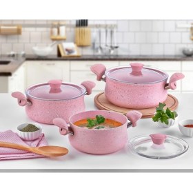 Resim 3027 - 6 Parça Biogranit, Ergonomik, Güveç Seti, Pembe Gövde - Pembe Detay 