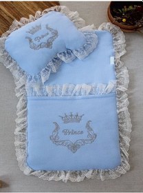 Resim Yenidoğan Sahra Taç Nakışlı Trilüks 2li Alt Açma Seti Mavi Mavi 