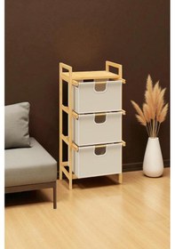 Resim Digithome Bambu 1 Raflı 3 Çekmeceli Banyo Düzenleyici Çekmeceli Dolap Komodin Db-0039 Kahverengi 