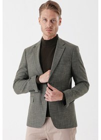 Resim İmza Koyu Haki Desenli Armürlü Mono Yaka Çift Yırtmaç 6 Drop Slim Fit Dar Kesim Klasik Ceket 1002235133-koyu Haki Koyu Haki 