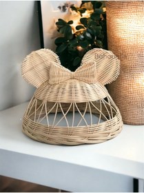 Resim Bohodella Fiyonklu Micki Mouse Rattan Bambu Kulaklı Hasır Avize, Bebek Çocuk Odası Avizesi 