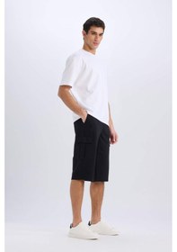 Resim DeFacto Slim Fit Dar Kesim Kargo Cepli Basic Düz Kapri Şort T4693AZ25SMBK81 