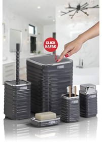 Resim Okyanus Home Luna Antrasit Kromlu Kare 5'li Banyo Seti Antrasit 
