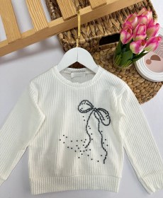 Resim Kız Çocuk Beyaz İncili Fiyonklu Badi 