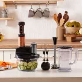 Resim Karaca Mastermaid Prosteel Cam Mutfak Robotu Uzun Blender Ayaklı 6 Bıçaklı 2500 W Black Copper 