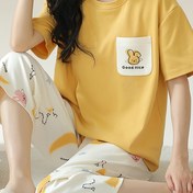 Resim Kadınlar için Tavşan Baskılı Yazlık Kısa Kollu Bol Kesim Üstten Giyilen Pijama Takımı 