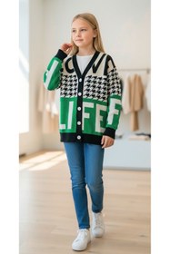 Resim Minimoda Kids Kız Çocuk Yazı ve Desenli Uzun Triko Hırka 