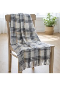 Resim Merinos Cozy Life Pamuklu Skoç Püsküllü Tv Battaniyesi Pland, Gri, Bej Gri - Bej 