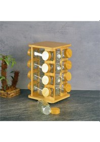 Resim Bambu Standlı Basic Cam Tuzluk - 16 Lı Tuzluk Biberlik Baharatlık Kare 125 Ml. Şeffaf 