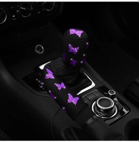 Resim 2-piece Kumaş Flaş Blingbling Araba El Freni Seti Kolu Seti Manuel Dişli Gene Mor Mor 