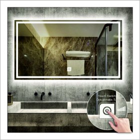 Resim Dnr-Mirror80x120 Cm Beyaz Ledli Tasarım Kumlamalı Dokunmatik Tuşlu Banyo Aynası Makyaj Aynası Işıklı Ayna 